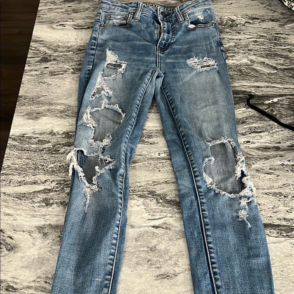 American Eagle Outfitters Blue Skinny Distressed Jeans